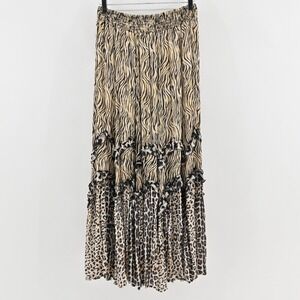 Miss June Paris Tiered Maxi Skirt Size S Animal Print Boho Ruffle‎ Zebra Leopard